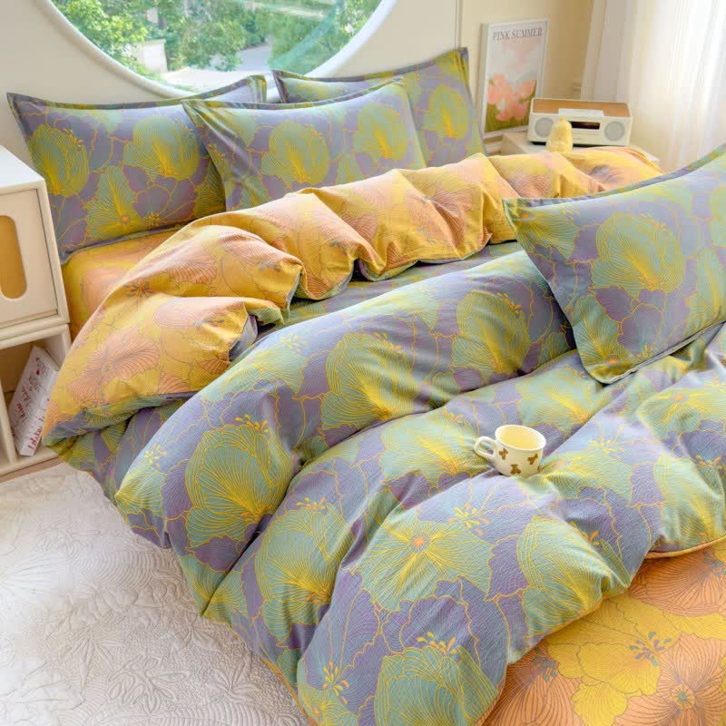 Set di 4 lenzuola in doppia garza di cotone con motivo floreale astratto - Matrimoniale Grande - image 0