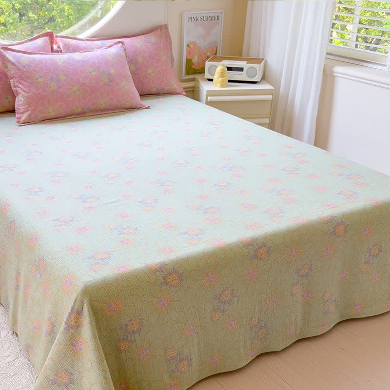 Set di 4 pezzi di biancheria da letto in doppia garza di cotone con stampa floreale pastello. - image 2