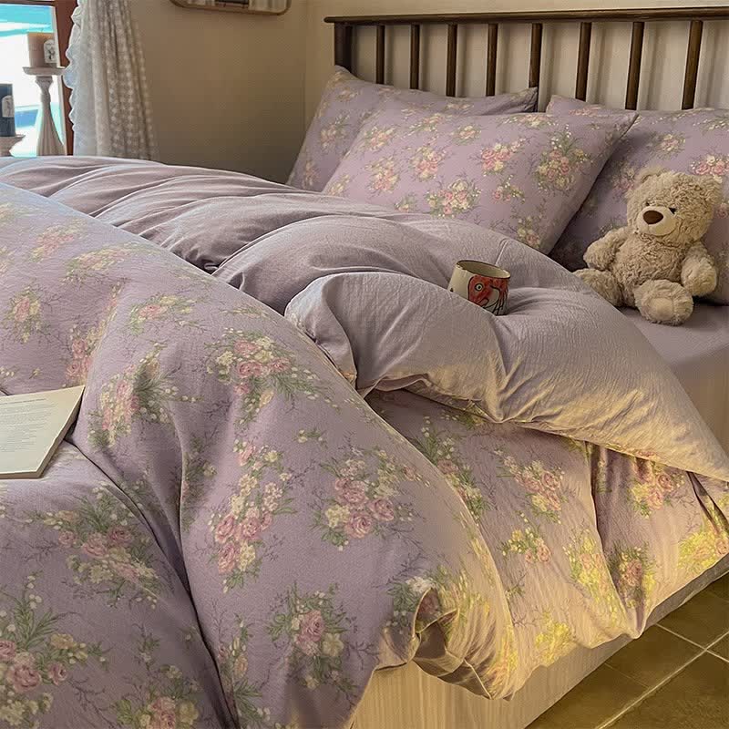 Set di biancheria da letto in garza di cotone color rosa antico (4 pezzi) - Lenzuolo con angoli elasticizzati - Matrimoniale - image 0