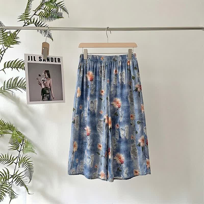 Pantaloni da pigiama corti a vestibilità comoda con stampa floreale pastorale - image 1