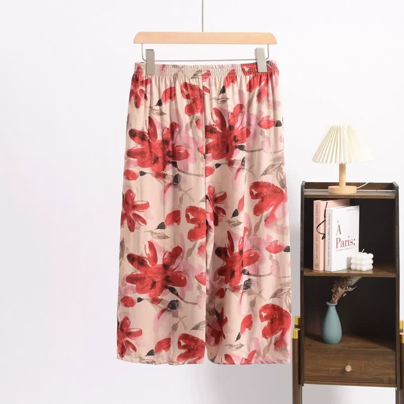 Pantaloni da pigiama corti a fantasia floreale rossa - image 2