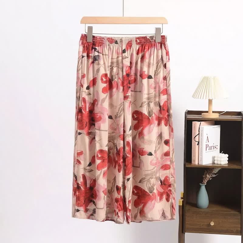 Pantaloni da pigiama corti a fantasia floreale rossa - Rosso - 6XL - image 0