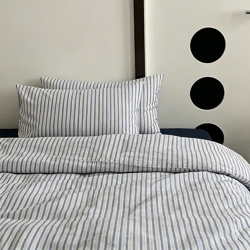 Set di biancheria da letto in cotone lavato a righe blu francese - image 1