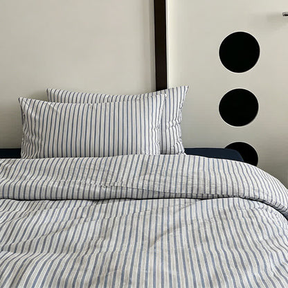 Set di biancheria da letto in cotone lavato a righe blu francese - image 1