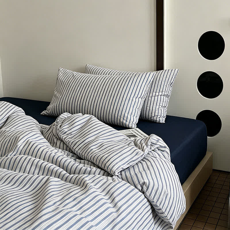 Set di biancheria da letto in cotone lavato a righe blu francese - image 2