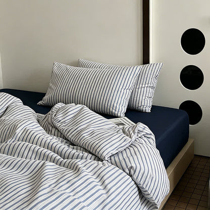Set di biancheria da letto in cotone lavato a righe blu francese - image 2
