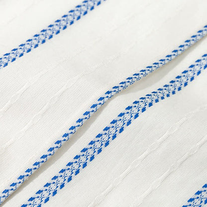 Accappatoio lungo in cotone a righe blu con cintura e tasche. - image 4