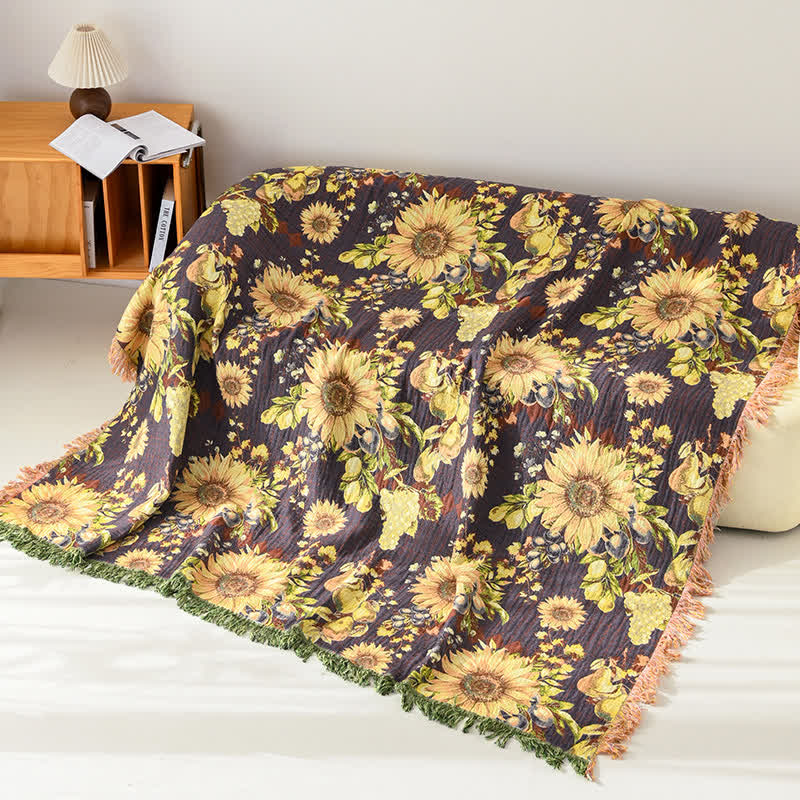 Coperta/trapunta vintage in mussola a 4 strati con motivo girasoli - image 3