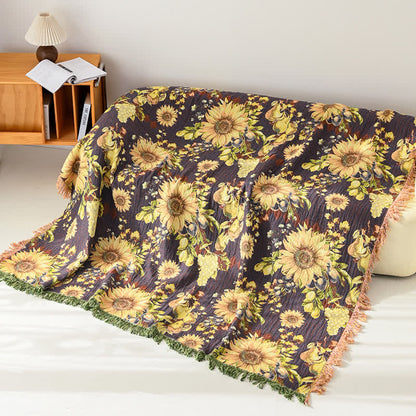 Coperta/trapunta vintage in mussola a 4 strati con motivo girasoli - image 3