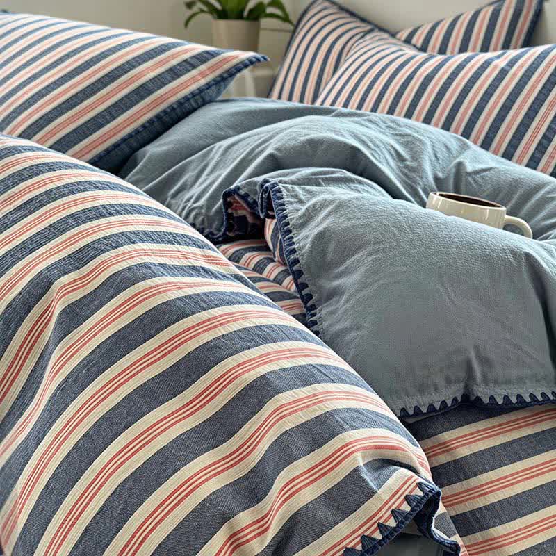 Set di biancheria da letto vintage a righe con bordo smerlato - image 1
