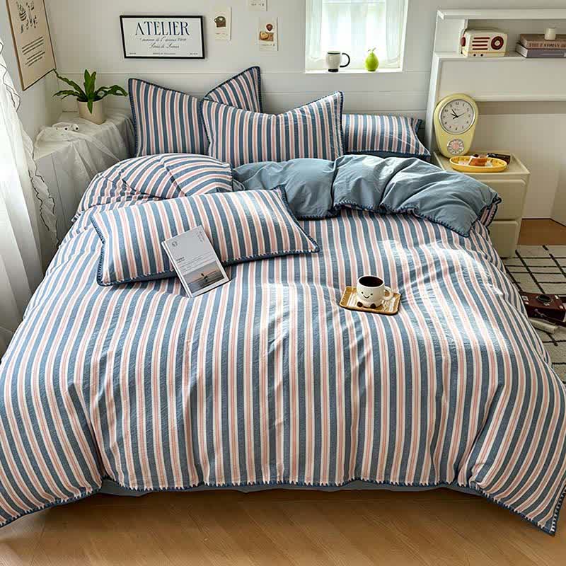 Set di biancheria da letto vintage a righe con bordo smerlato - image 2