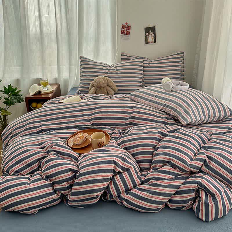Set di biancheria da letto minimalista a righe in morbida garza doppia. - image 3