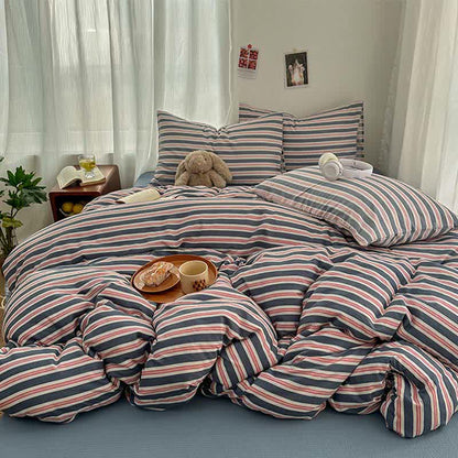 Set di biancheria da letto minimalista a righe in morbida garza doppia. - image 3