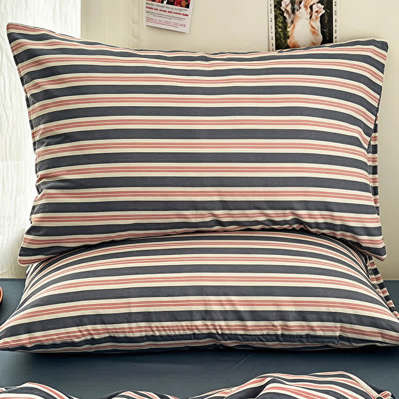 Set di biancheria da letto minimalista a righe in morbida garza doppia. - image 2
