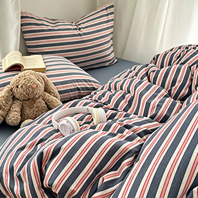Set di biancheria da letto minimalista a righe in morbida garza doppia. - image 1