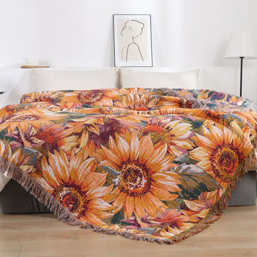 Copriletto trapuntato in garza di cotone con motivo girasoli in stile boho - Matrimoniale - image 0