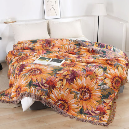 Copriletto trapuntato in garza di cotone con motivo girasoli in stile boho - image 2