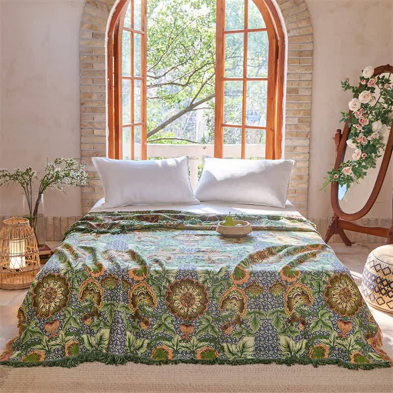 Coperta/trapunta reversibile in garza di cotone a 4 strati con motivo floreale - image 2