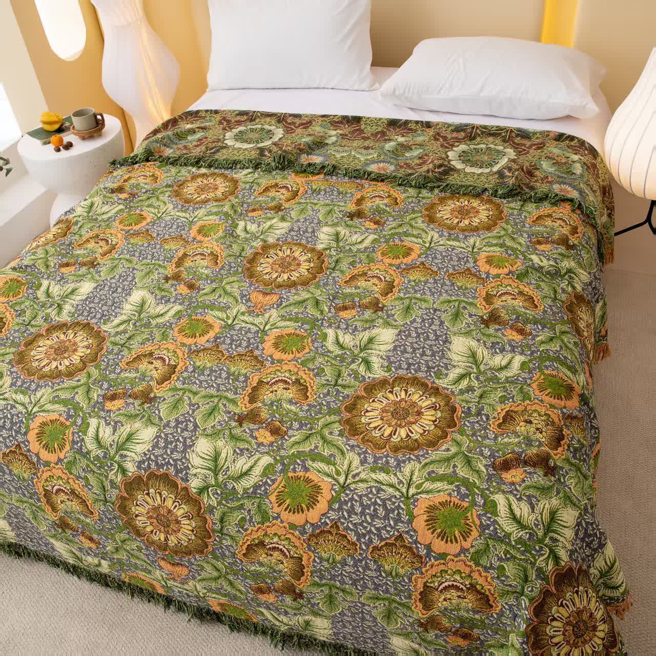 Coperta/trapunta reversibile in garza di cotone a 4 strati con motivo floreale - image 1