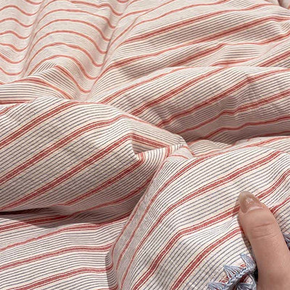 Set di biancheria da letto moderno in morbido cotone a maglia a righe. - image 4