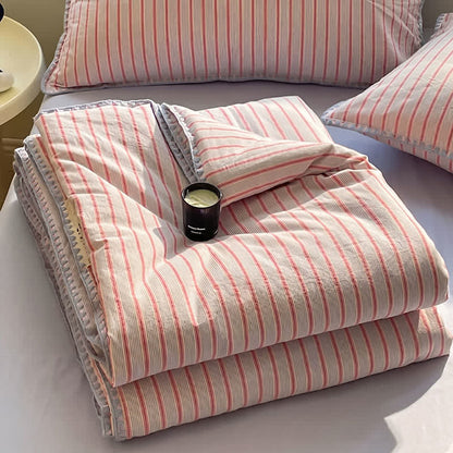 Set di biancheria da letto moderno in morbido cotone a maglia a righe. - image 3