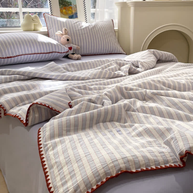 Set di biancheria da letto in cotone lavorato a maglia a righe blu - image 2