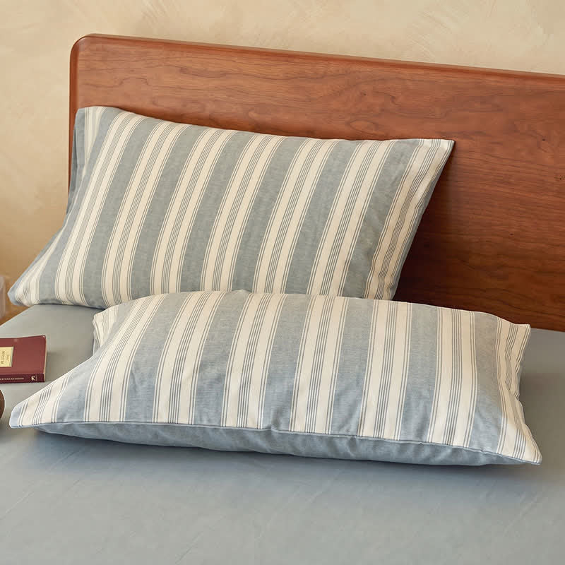 Set di biancheria da letto in doppia garza a righe azzurre. - image 2