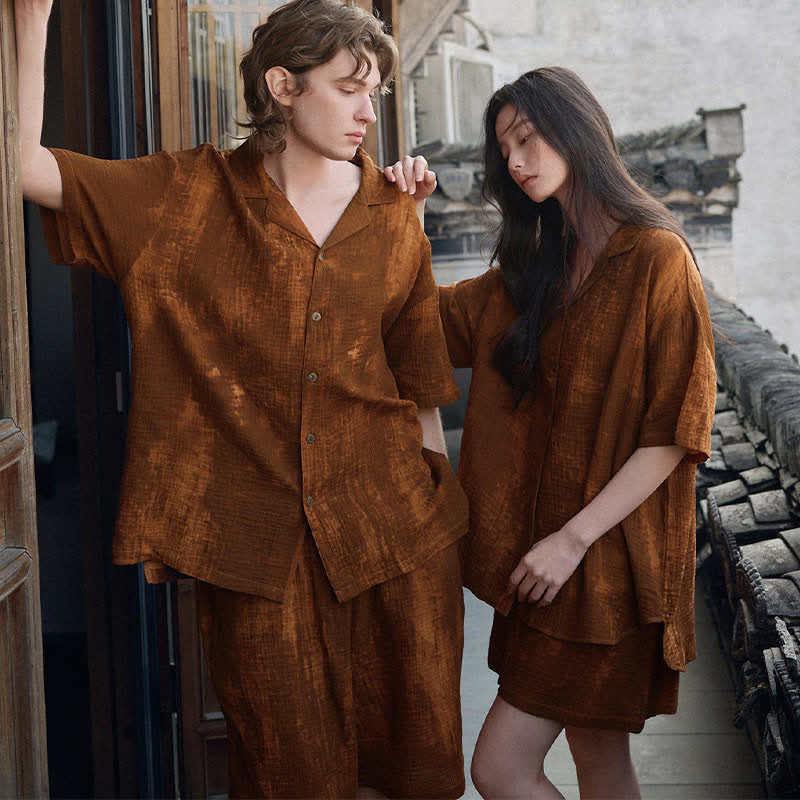 Pigiama coordinato in cotone color ruggine per coppie - image 2