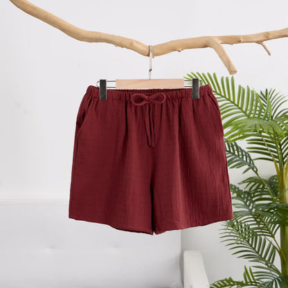 Pantaloncini da casa comodi in garza di cotone con coulisse - Rosso - XL - image 8