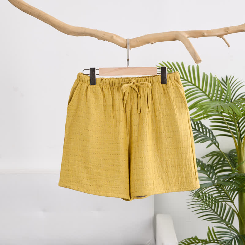 Pantaloncini da casa comodi in garza di cotone con coulisse - Giallo - XL - image 16