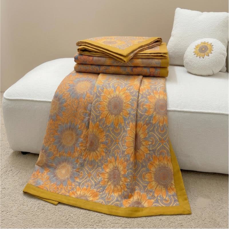 Trapunta a 3 strati in mussola di cotone con motivo girasoli in stile boho - image 1