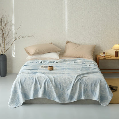 Coperta/trapunta vintage in mussola di cotone damascato a 3 strati - Blu - Matrimoniale - image 2