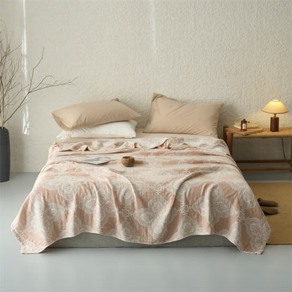 Coperta/trapunta vintage in mussola di cotone damascato a 3 strati - Cammello - Matrimoniale - image 0