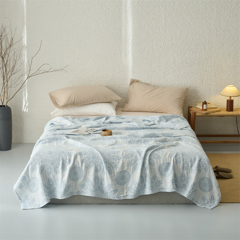 Coperta/trapunta in mussola di cotone con motivo floreale vintage - Blu - Matrimoniale - image 5