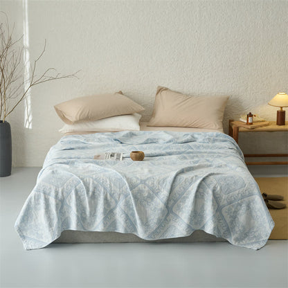 Coperta/trapunta a 3 strati in mussola con motivo floreale a quadri in stile retrò - Azzurro chiaro - Matrimoniale - image 4