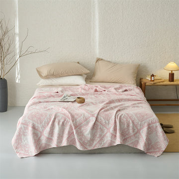 Coperta/trapunta a 3 strati in mussola con motivo floreale a quadri in stile retrò - Rosa - Matrimoniale - image 0