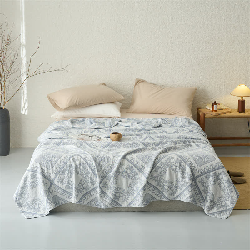 Coperta/trapunta a 3 strati in mussola con motivo floreale a quadri in stile retrò - Grigio Blu - Matrimoniale - image 2