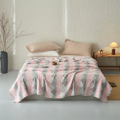 Coperta reversibile in mussola di cotone con motivi geometrici - Rosa - Matrimoniale - image 6