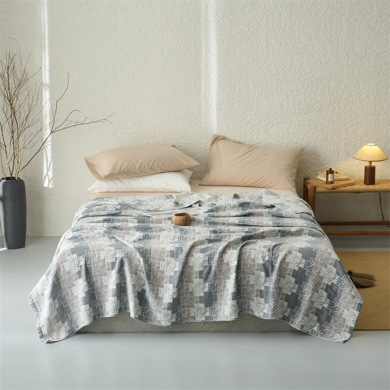 Coperta reversibile in mussola di cotone con motivi geometrici - image 4