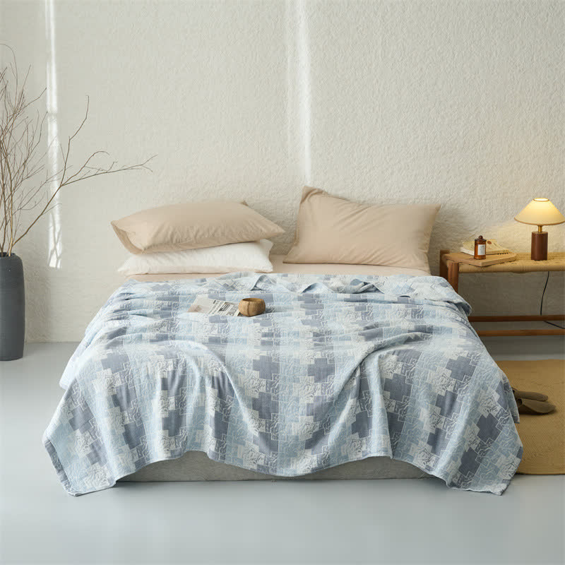 Coperta reversibile in mussola di cotone con motivi geometrici - image 2