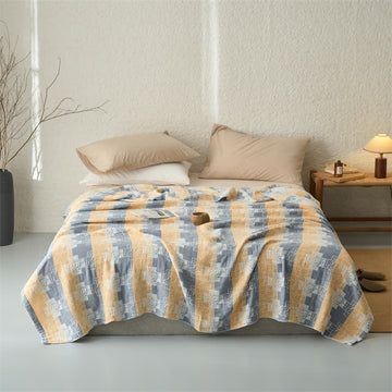 Coperta reversibile in mussola di cotone con motivi geometrici - Giallo - Matrimoniale - image 0