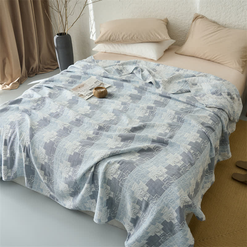 Coperta reversibile in mussola di cotone con motivi geometrici - image 3