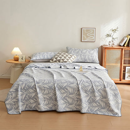 Coperta/trapunta in mussola di cotone con motivo botanico a foglie di palma - Blu - 2 federe - 48cm x 74cm - image 10