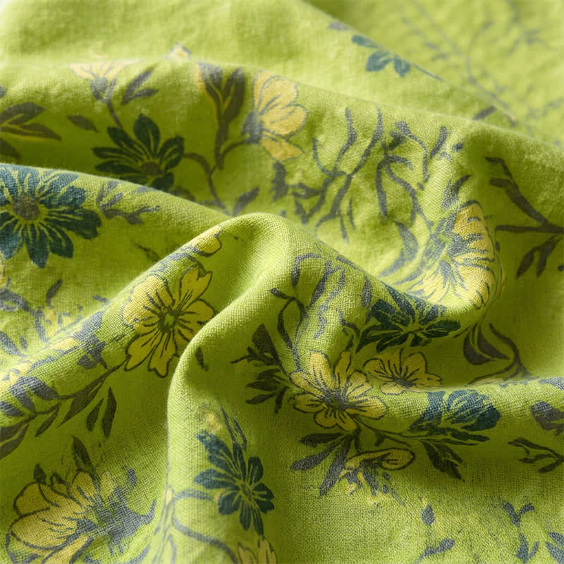 Copriletto vintage in cotone con stampa floreale verde - image 4