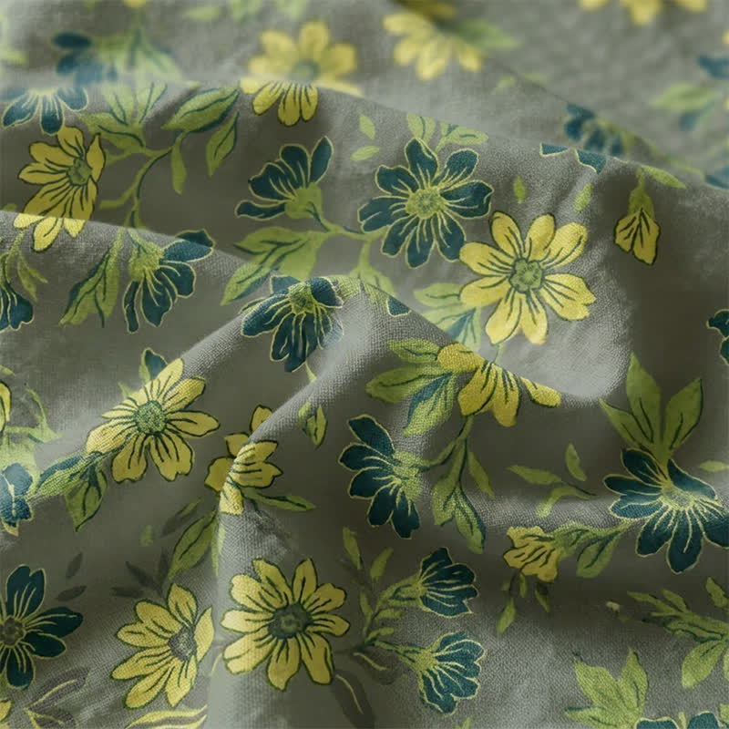 Copriletto vintage in cotone con stampa floreale verde - image 5