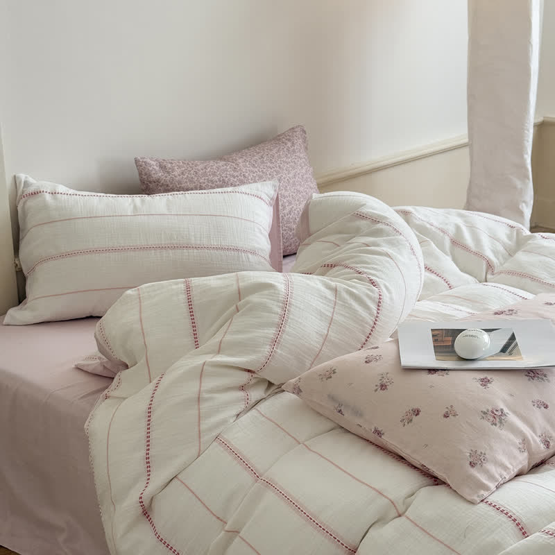 Set di biancheria da letto a quattro pezzi in cotone lavato con stampa "Pink Blossom" - image 3
