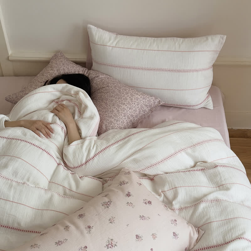 Set di biancheria da letto a quattro pezzi in cotone lavato con stampa "Pink Blossom" - image 4