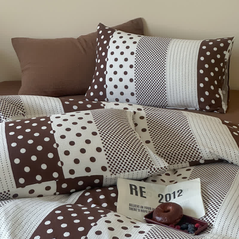 Set di biancheria da letto in doppia garza con motivo patchwork a pois - Caffè - Matrimoniale Grande - Lenzuolo con angoli - image 5