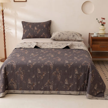 Copriletto in cotone con farfalle in stile vintage per cottage - Copriletto con 2 federe - Matrimoniale Grande - image 0