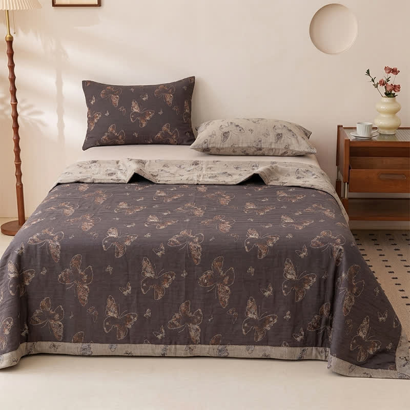 Copriletto in cotone con farfalle in stile vintage per cottage - Copriletto con 2 federe - Matrimoniale Grande - image 0